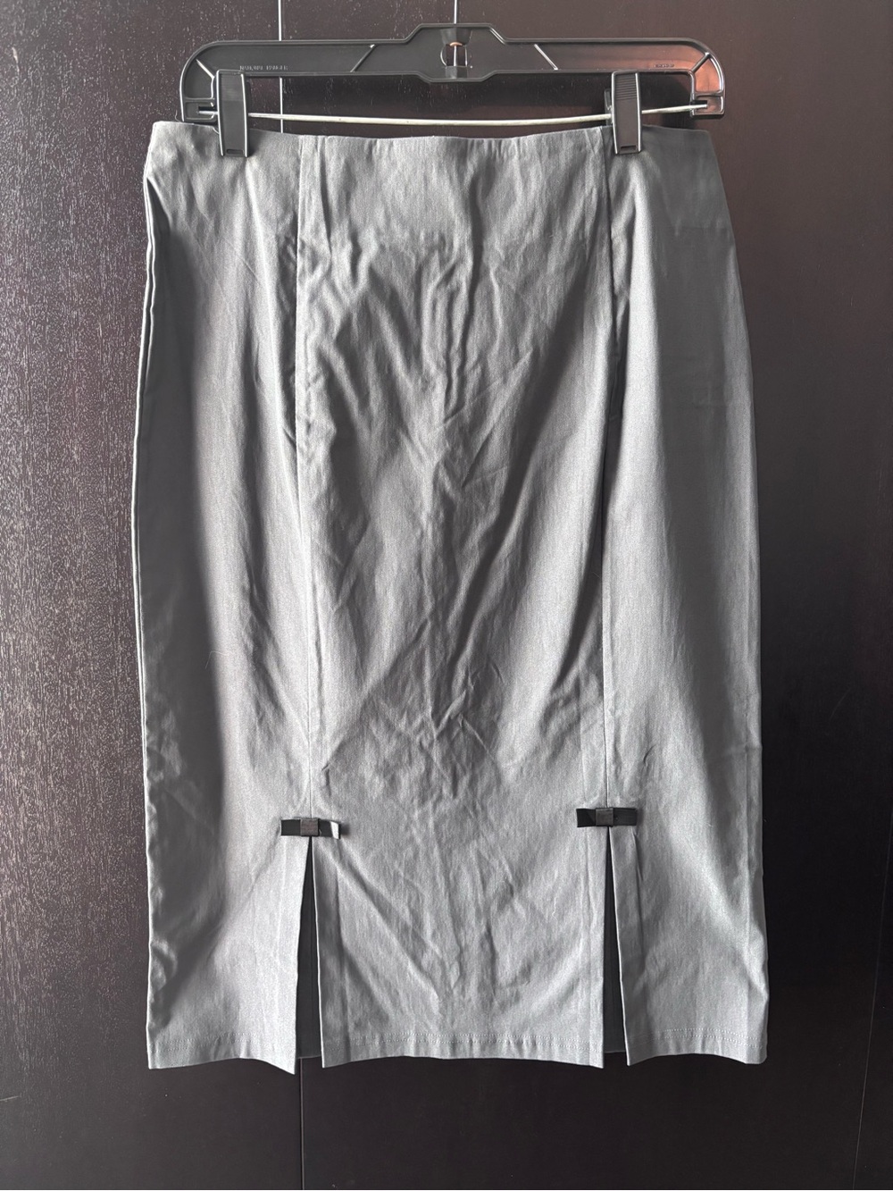 Tailored Grey Pencil Skirt with Front Slit Detail